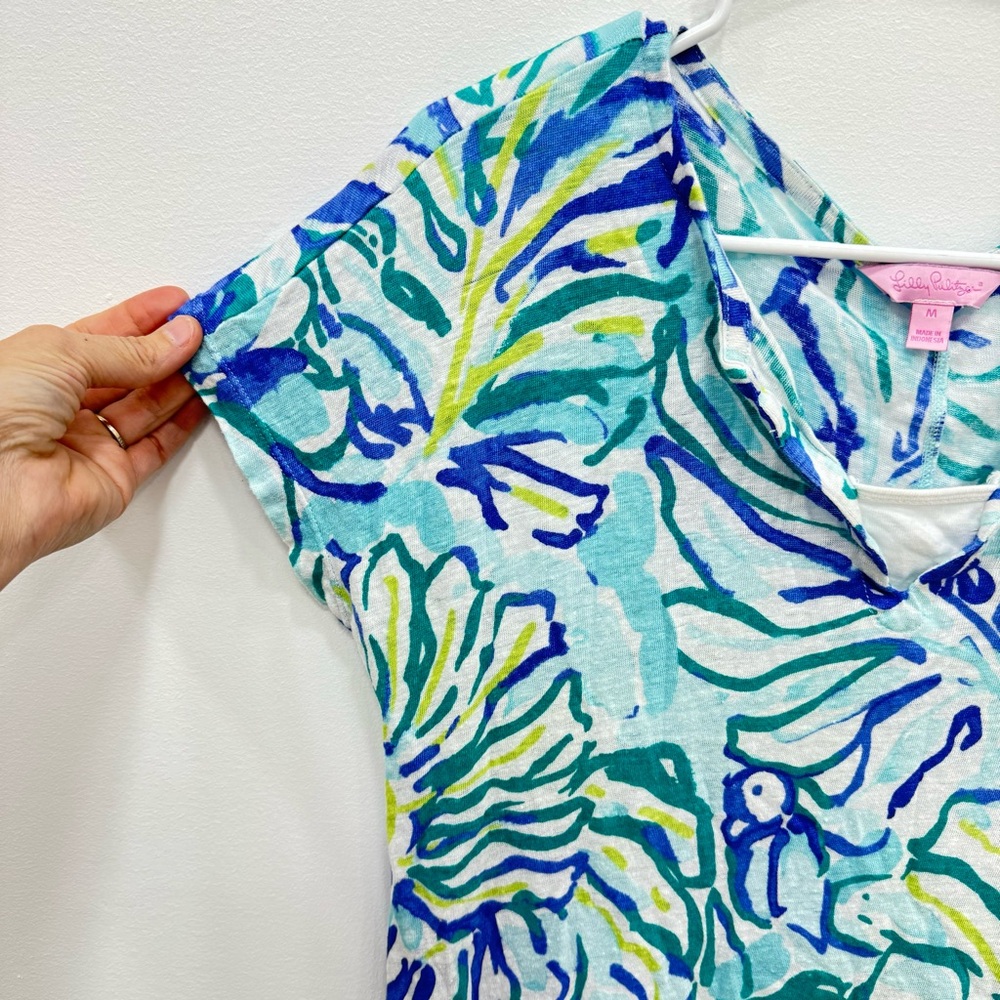 Lilly Pulitzer Duval Dress Pool Blue Stay Cool Linen Size Medium - Picture 6 of 6